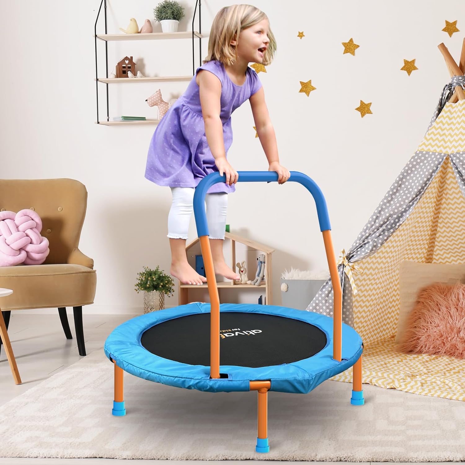 Detalle de ATIVAFIT 36'' Foldable Rebounder Trampoline with Big Handle and Safety Pad for Toddlers and Kids