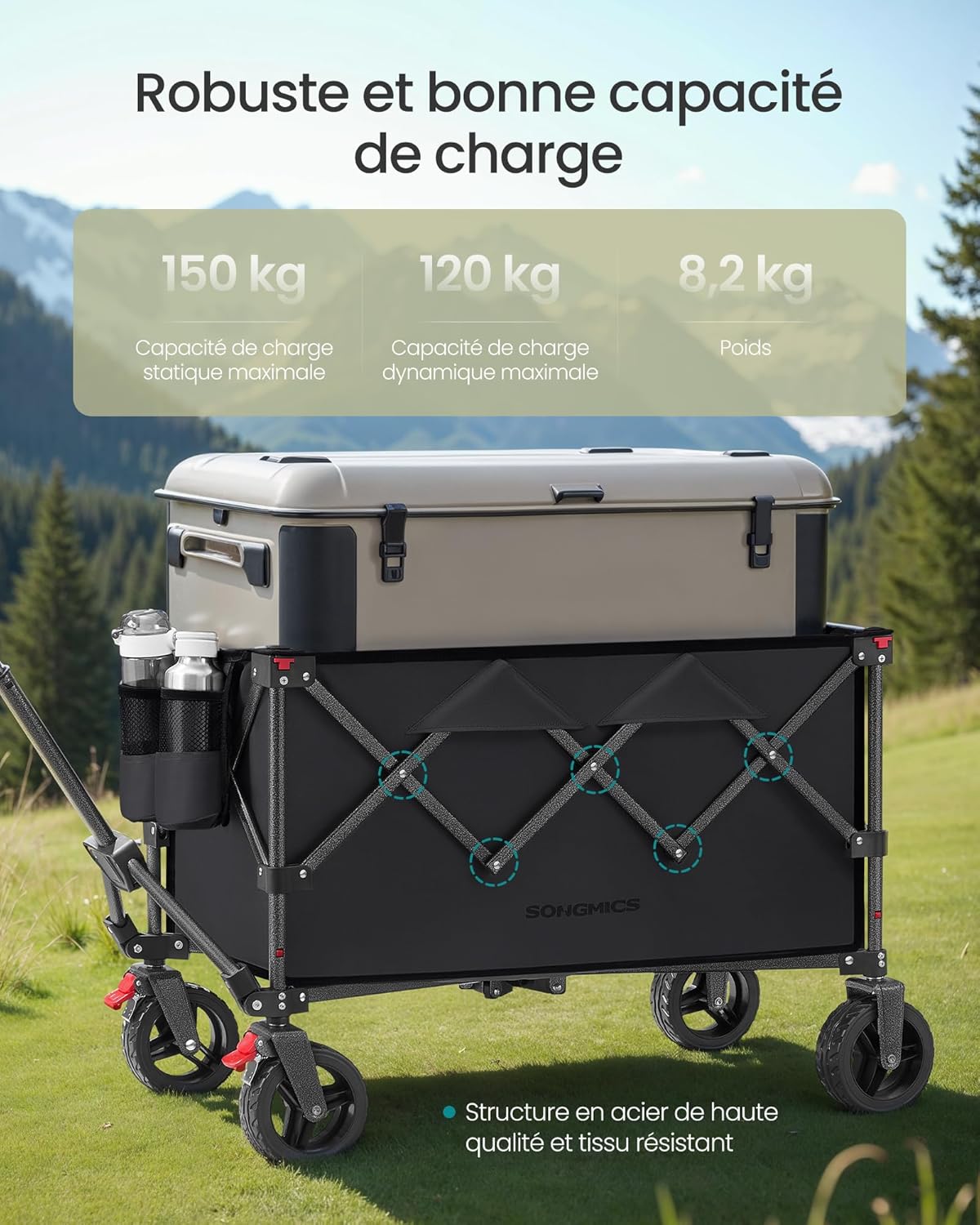 Thumbnail 4 de SONGMICS Chariot Pliable GFW115B01 : chariot de jardin pliable, 150 L, 150 kg, 4 roues amovibles