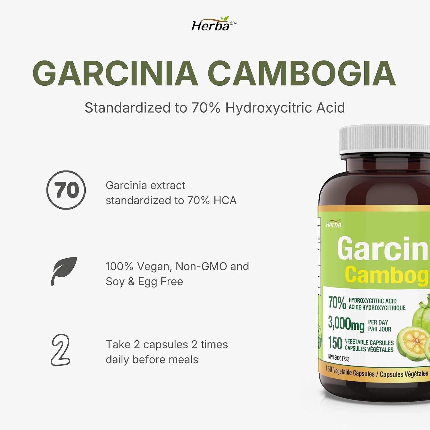 Thumbnail 2 de Herba Garcinia Cambogia Extract, 150 Capsules, 70% HCA, Vegan