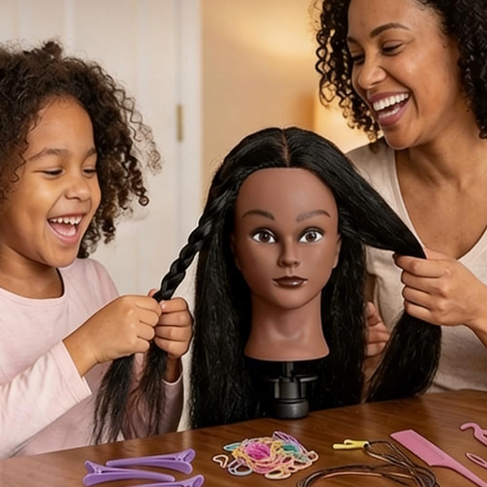 Detalle 1 de HAPOWELL 100% Real Hair Mannequin Head, 16-Inch Braiding Practice Doll