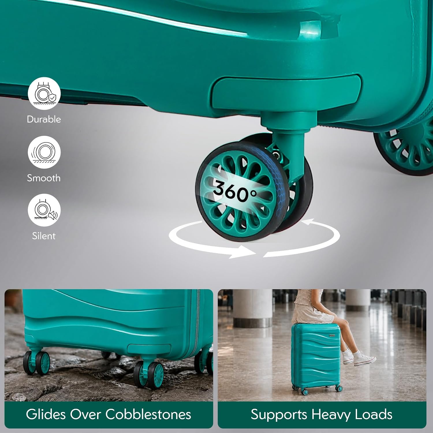 Thumbnail 2 de Kono Large Turquoise Lightweight Hard Shell Suitcase with TSA Lock