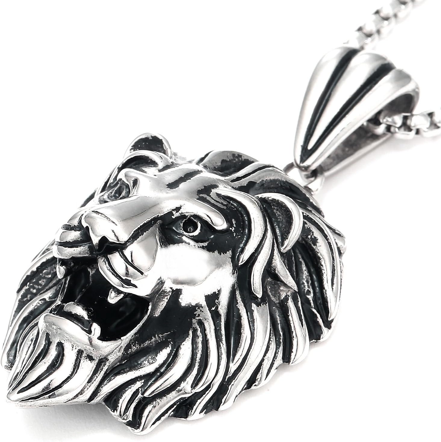 Detalle de DonDon Collar cuero/ acero con colgante león 52 cm