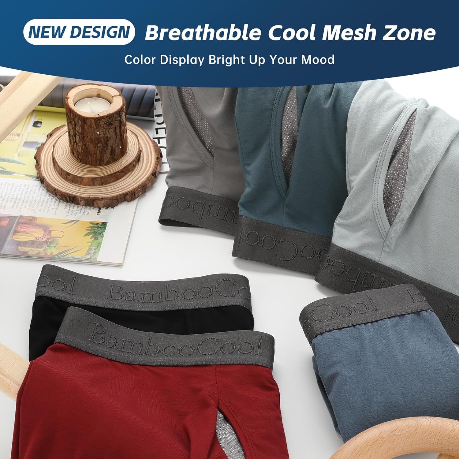 Detalle de BAMBOO COOL BreezeBoo Men's Ultra Breathable Mesh Boxer Briefs with Lightweight Waistband
