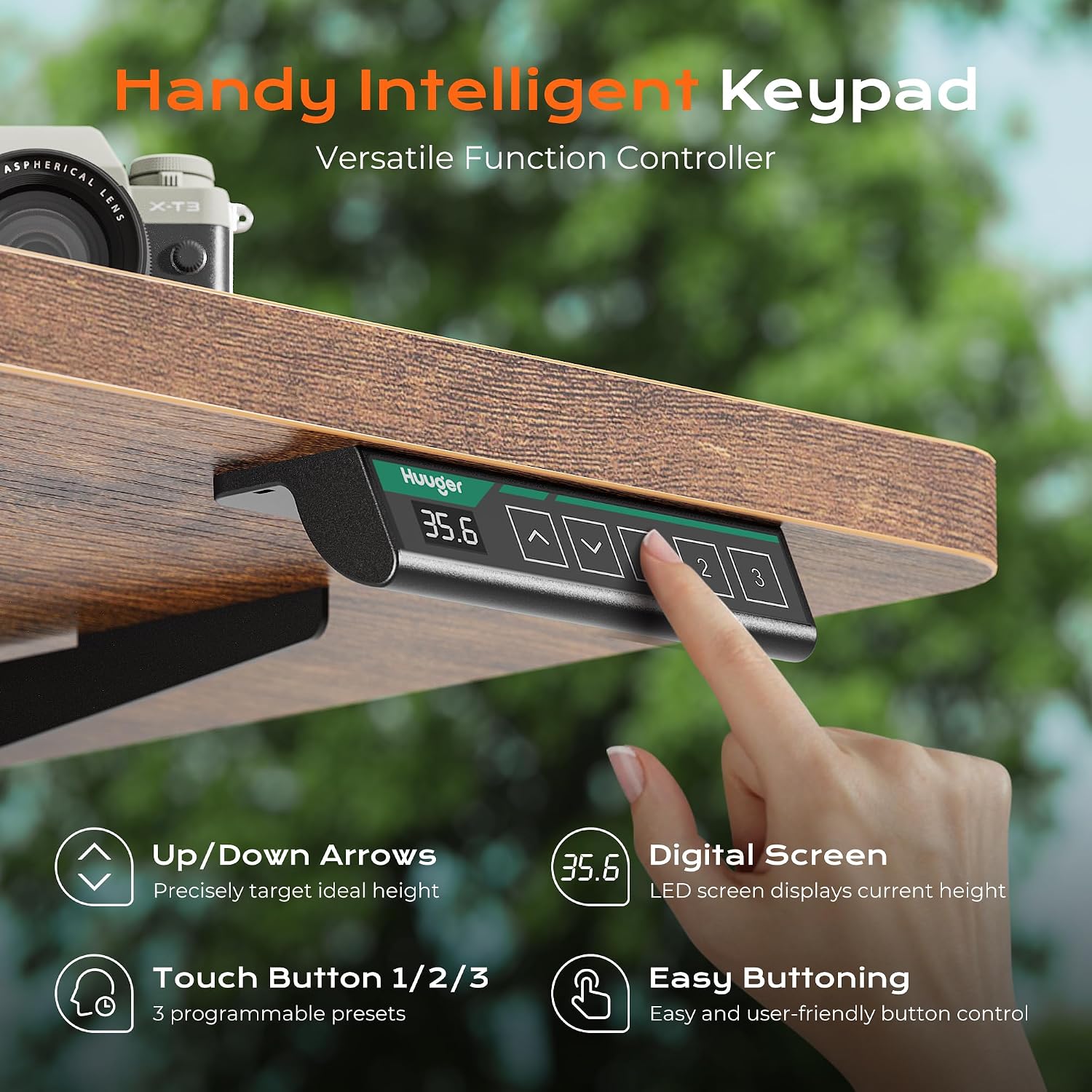 Detalle de Huuger 63 x 28 Large Electric Standing Desk with 3 Preset Heights and LED Keypad (Rustic Brown)