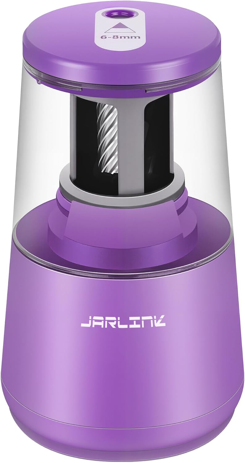 Detalle de JARLINK Electric Pencil Sharpener, Heavy-Duty Helical Blade, Auto-Stop, Purple