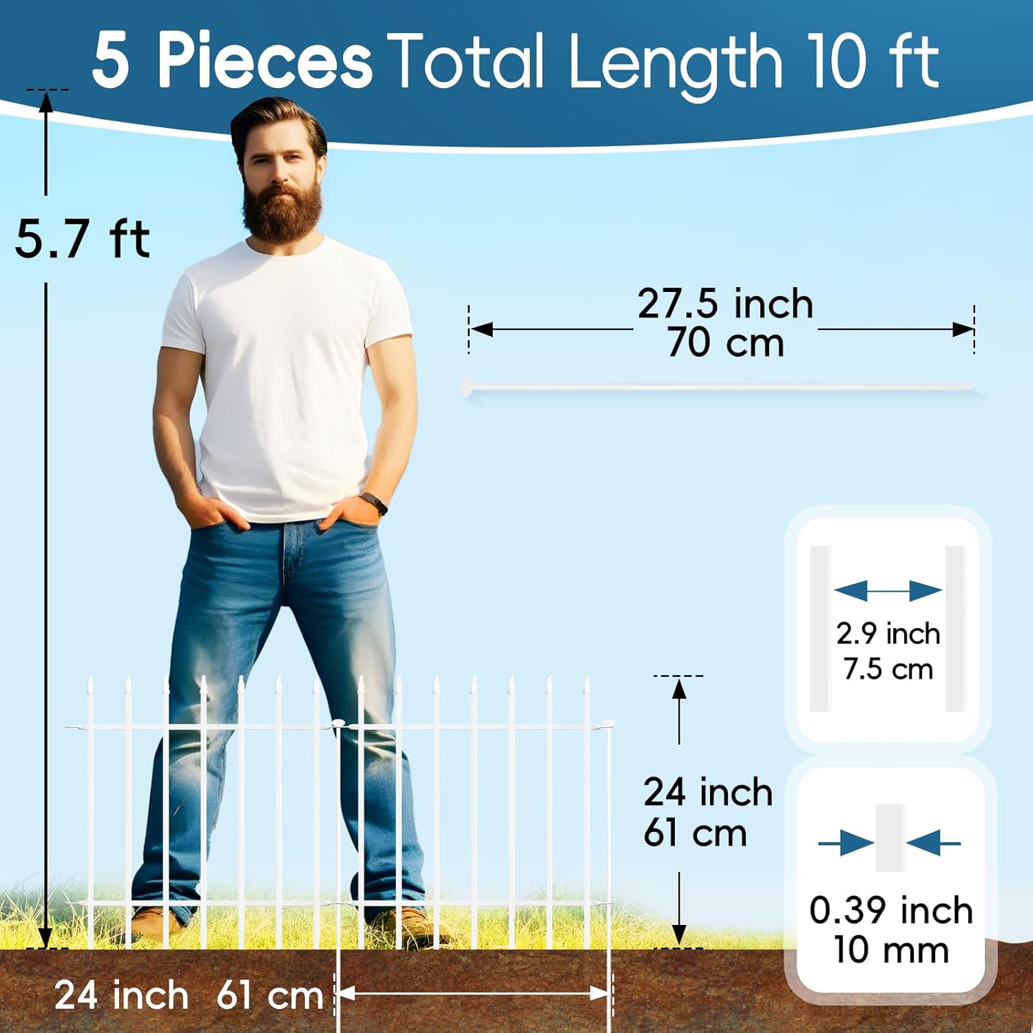 Thumbnail 4 de Thealyn decorative metal garden fence panels (white) – 61 cm height, 5-piece set