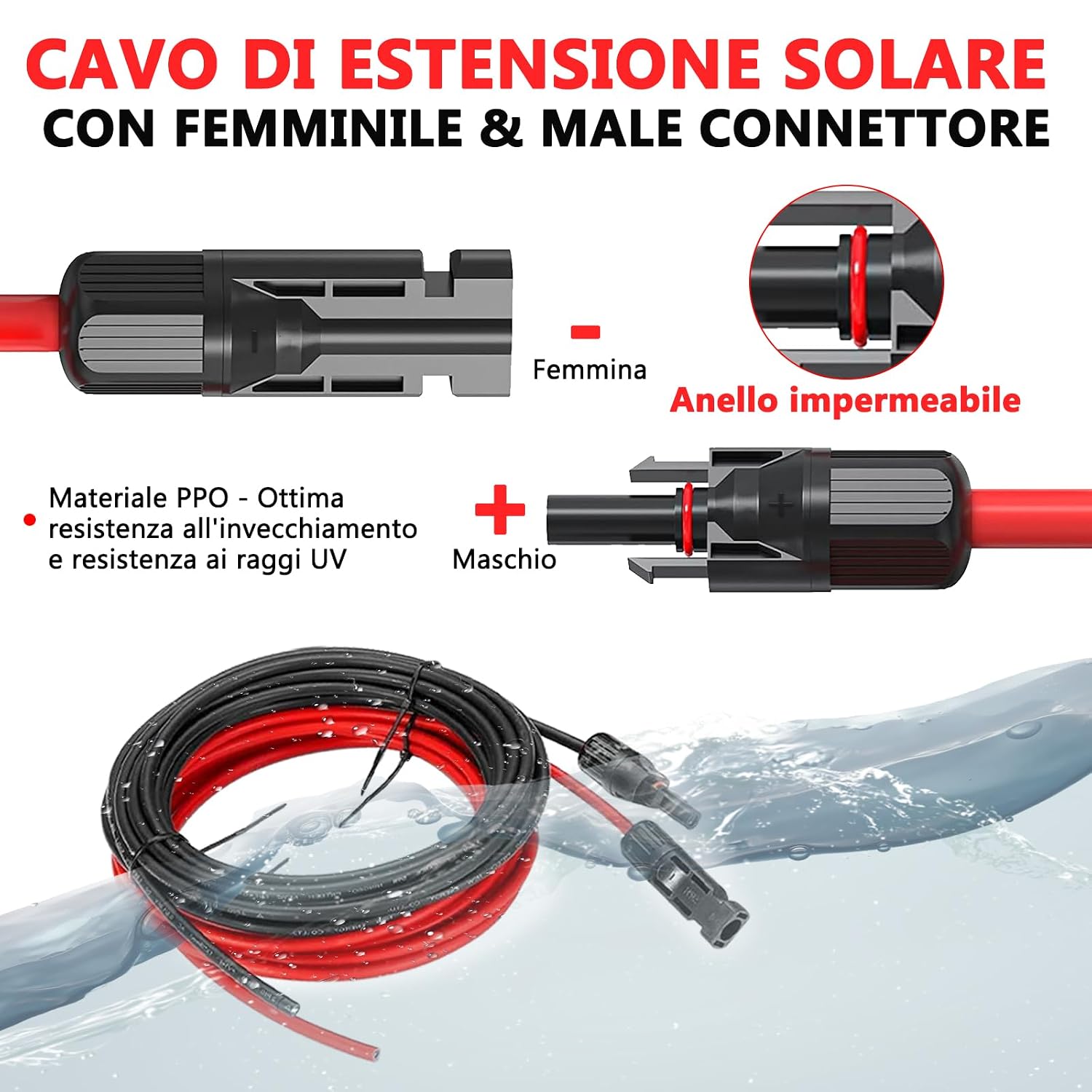 Thumbnail 3 de Oududianzi Cavo Solare 6mm² (10m) con connettori IP67 per pannelli fotovoltaici
