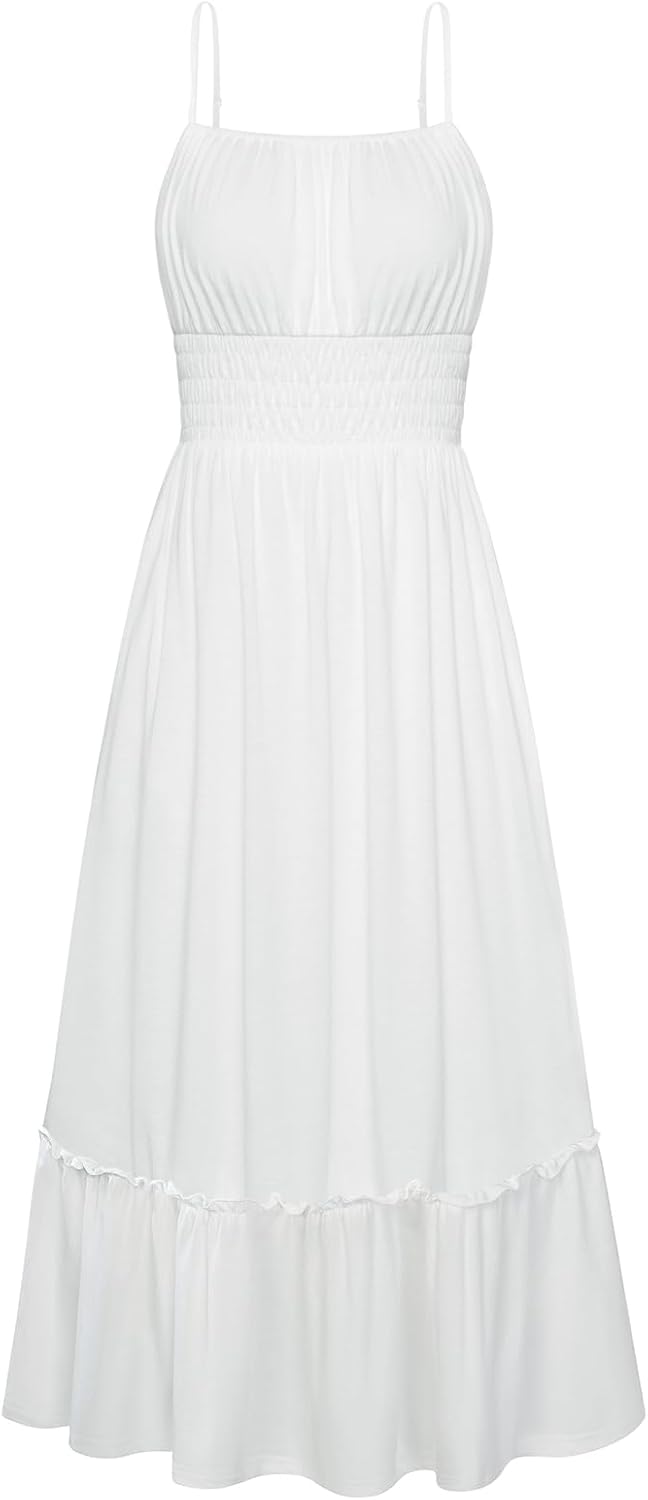 Detalle de GRACE KARIN Women's Summer Maxi Dress 2026: Smocked Ruched Bust Sundress with Adjustable Straps & Pockets