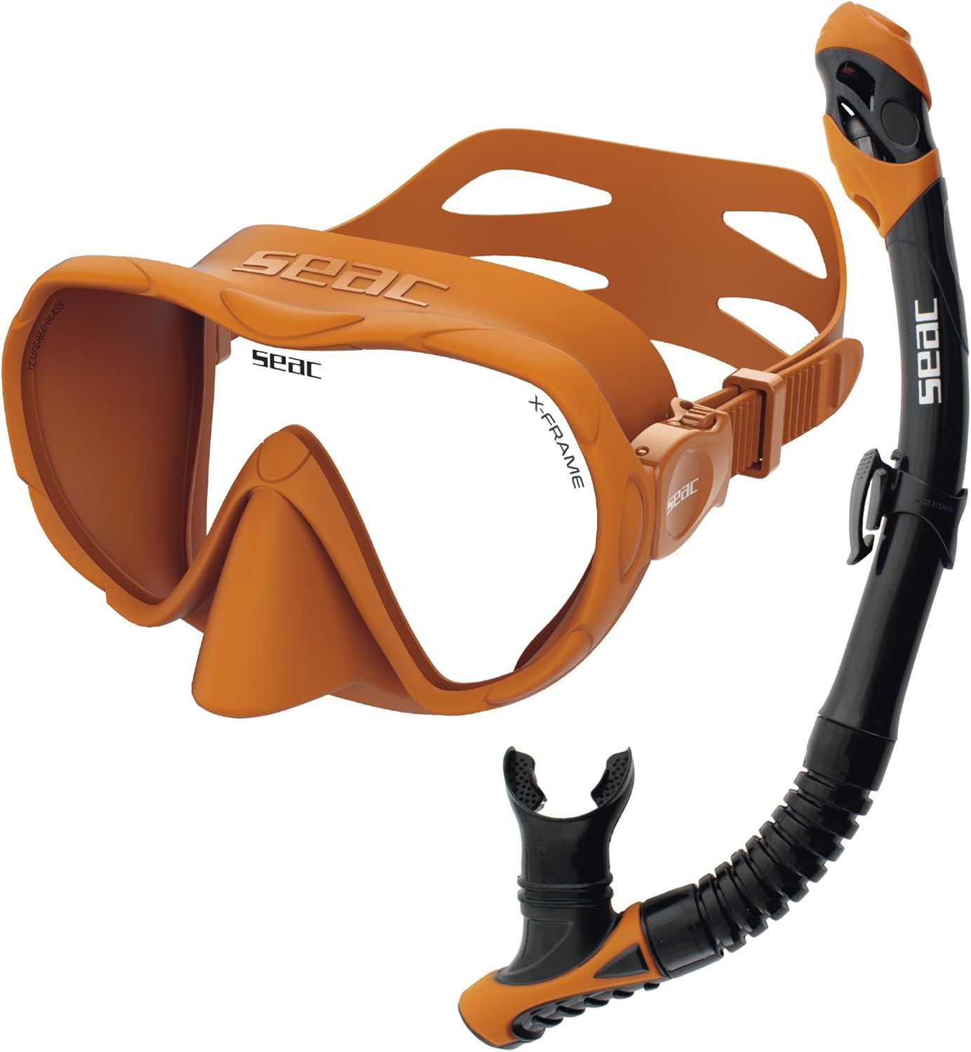 SEAC Set BIS X-Frame Dry : kit de snorkeling adulte avec masque mono-hublot verre trempé et tuba Dry Top