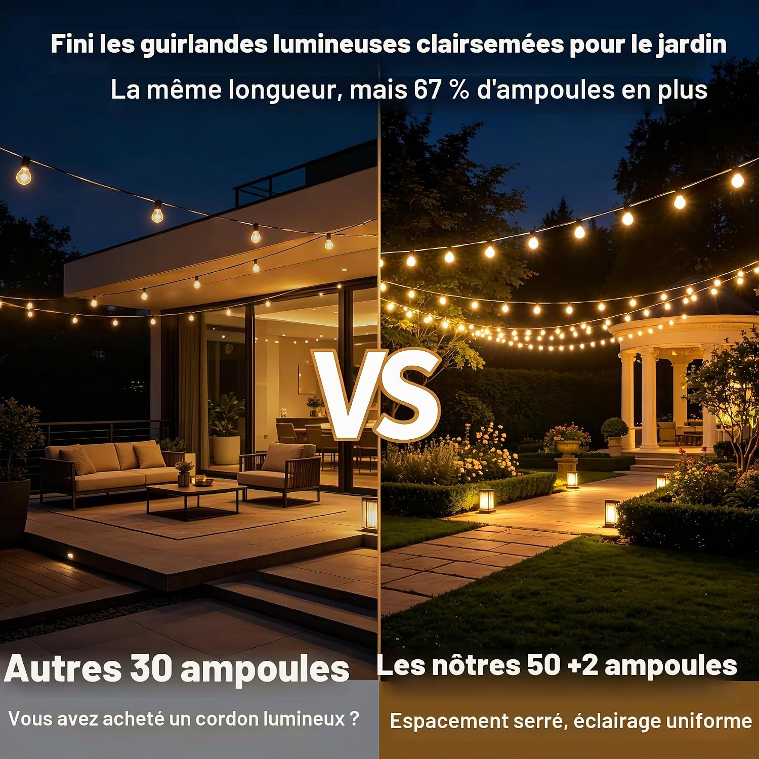 Detalle 2 de LaPitio Guirlande lumineuse extérieure 30m IP45: incassable, étanche et connexion bout à bout