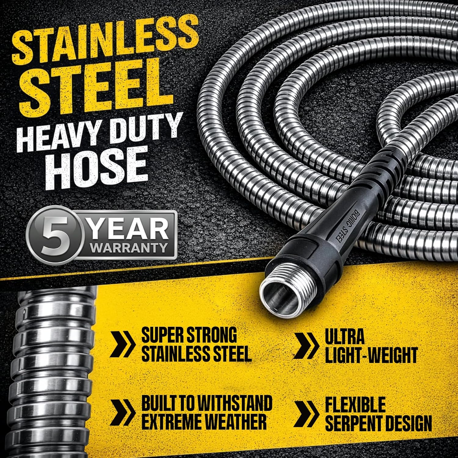 Detalle 2 de Bionic Steel Garden Hose 150 ft with Fireman’s Nozzle — Premium Stainless Steel Solution