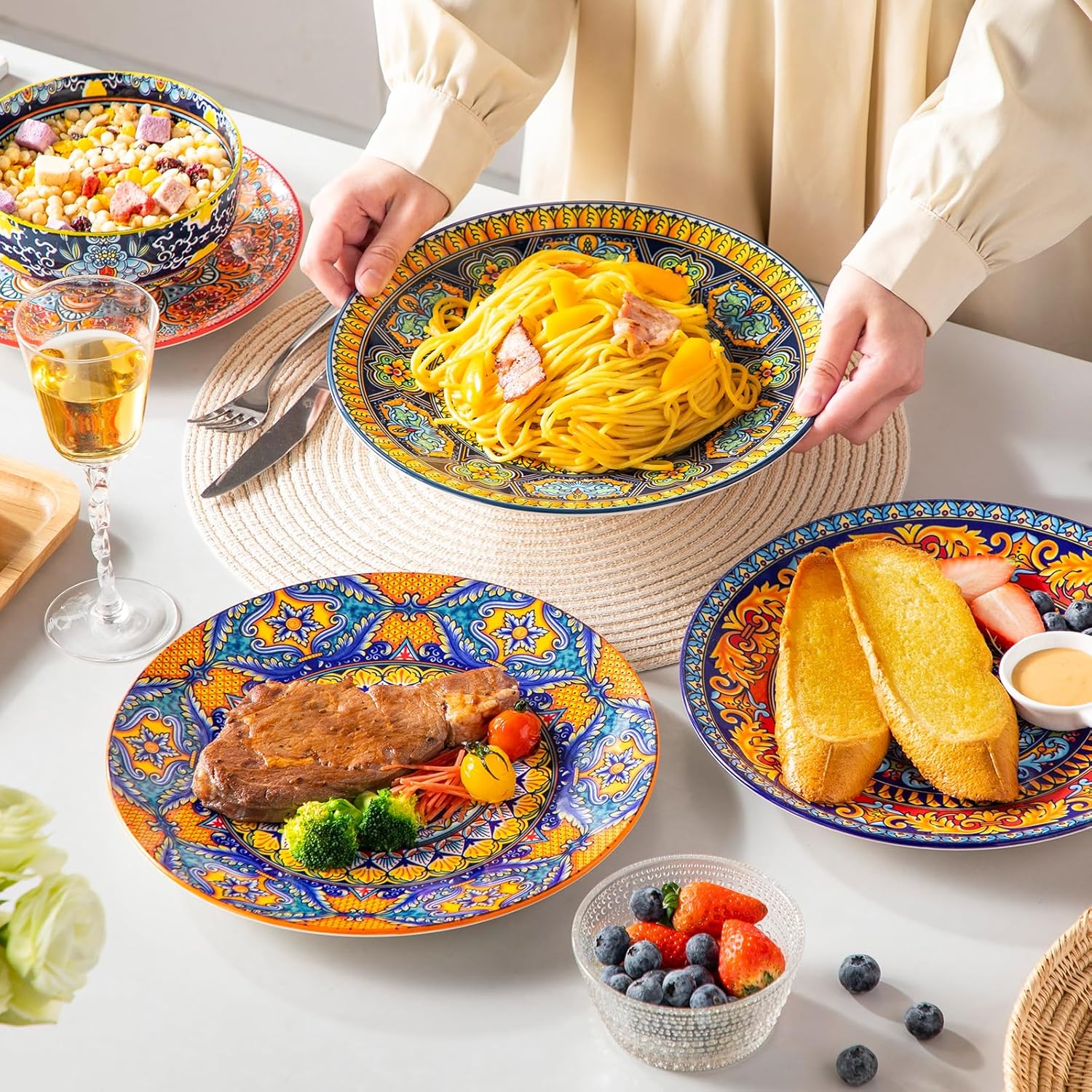 Thumbnail 6 de Vancasso Colorful Dinner Plates Set of 6, 10.5 Inch – Bohemian Ceramic Dinnerware, Series KRVI