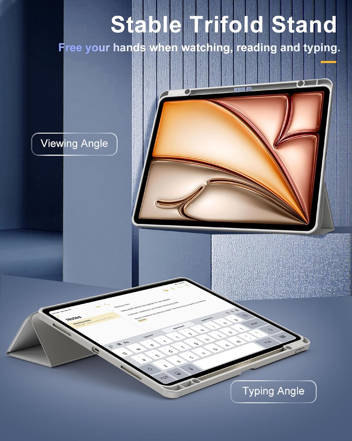 Detalle 2 de TiMOVO Case for New iPad Air 13 inch (M4/M3/M2, 2024–2026) with Pencil Holder, Clear Back & Auto Sleep/Wake, Light Gray