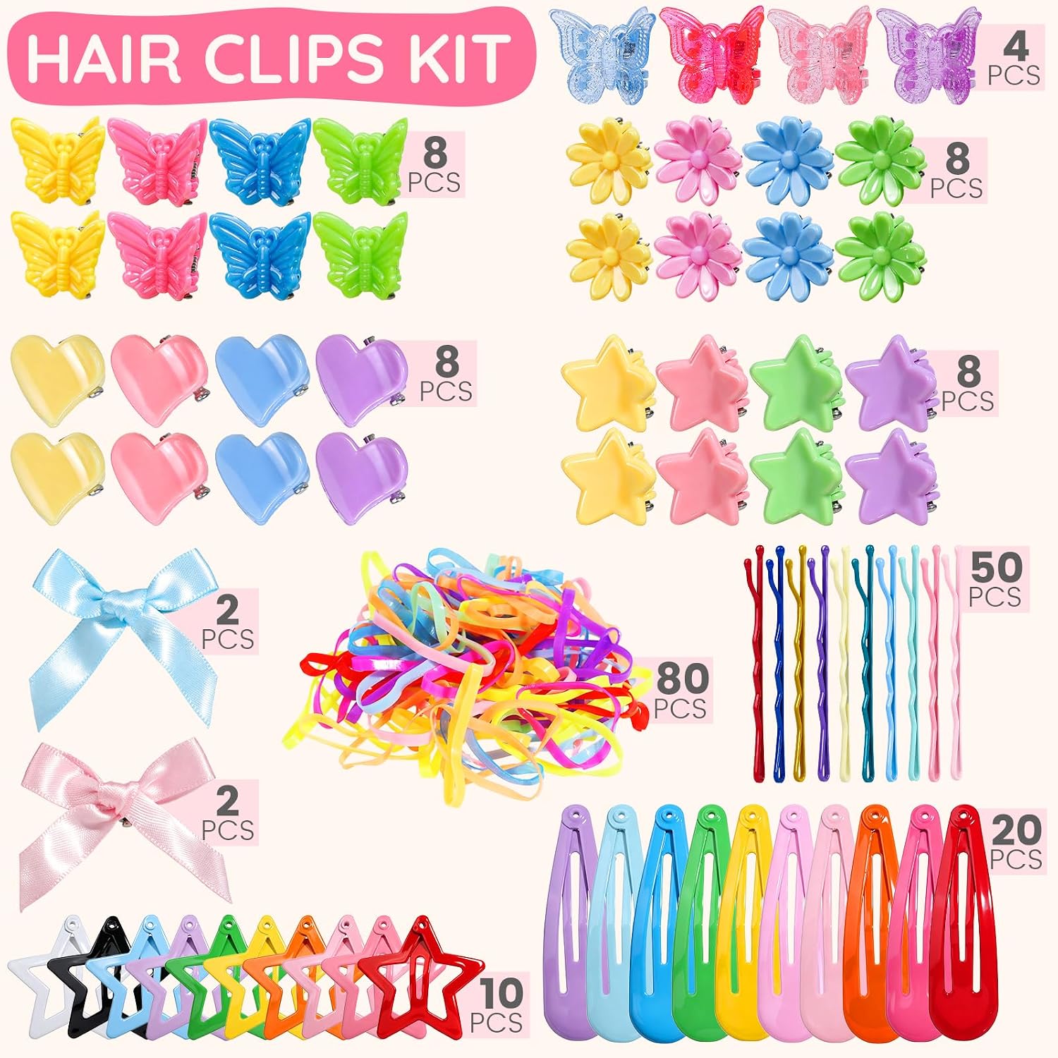 Detalle 2 de Teenitor Hair Accessories Set for Girls, 193 Pieces with Mini Clips and Hair Ties