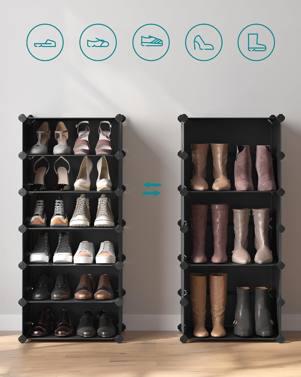 Detalle de SONGMICS DAMION Collection LPC10H – czarna szafka na buty, 10 przegródek