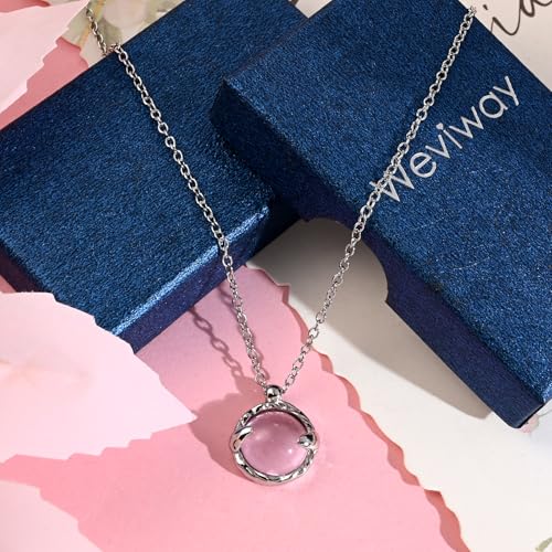 Thumbnail 6 de Weviway Pink Crystal Pendant Necklace with Silver Cable Chain – 45 cm