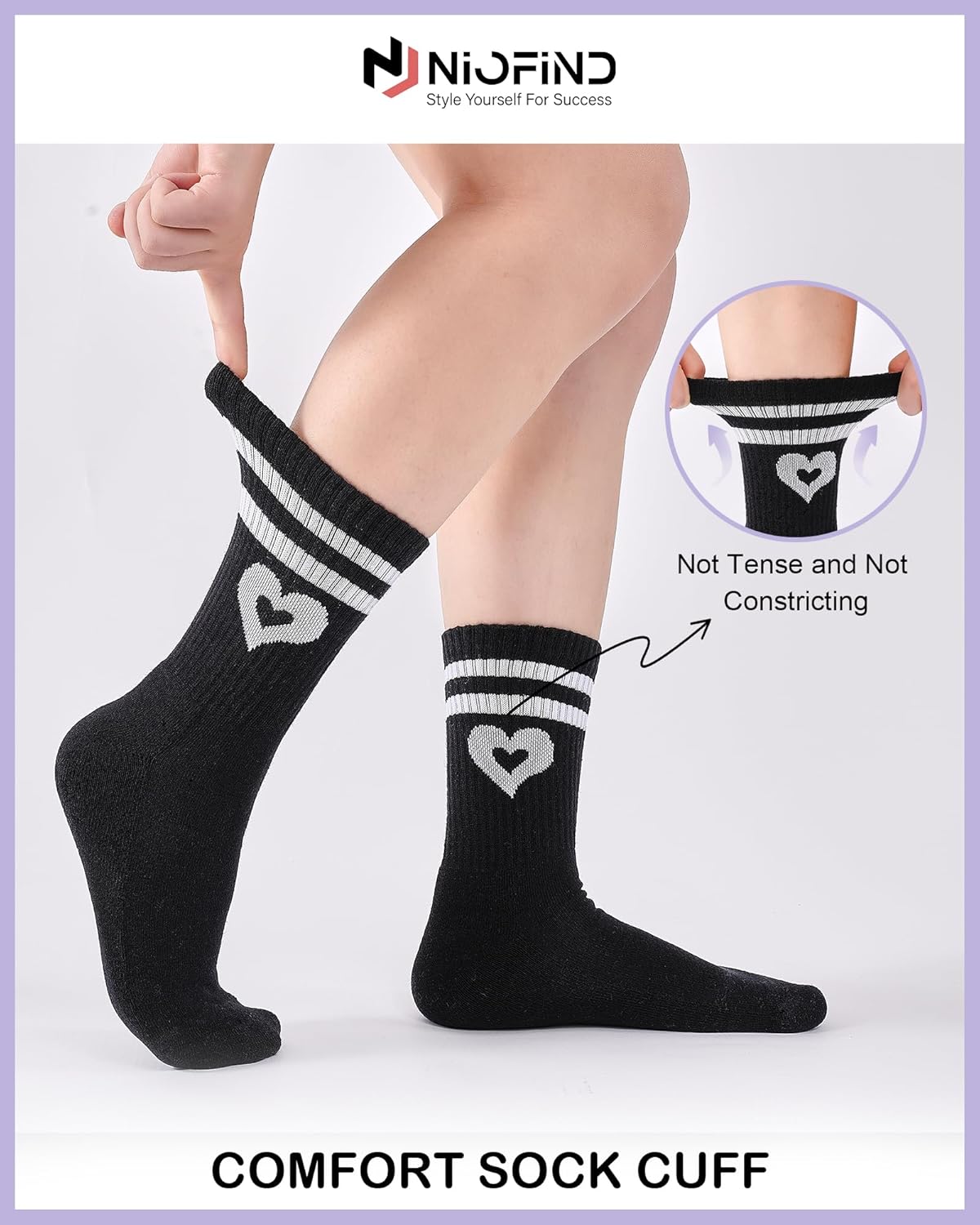Thumbnail 3 de Niofind Calzini da Tennis Donna 3 Paia: Calze Sportive Alte con Cuore, Comfort e Stile