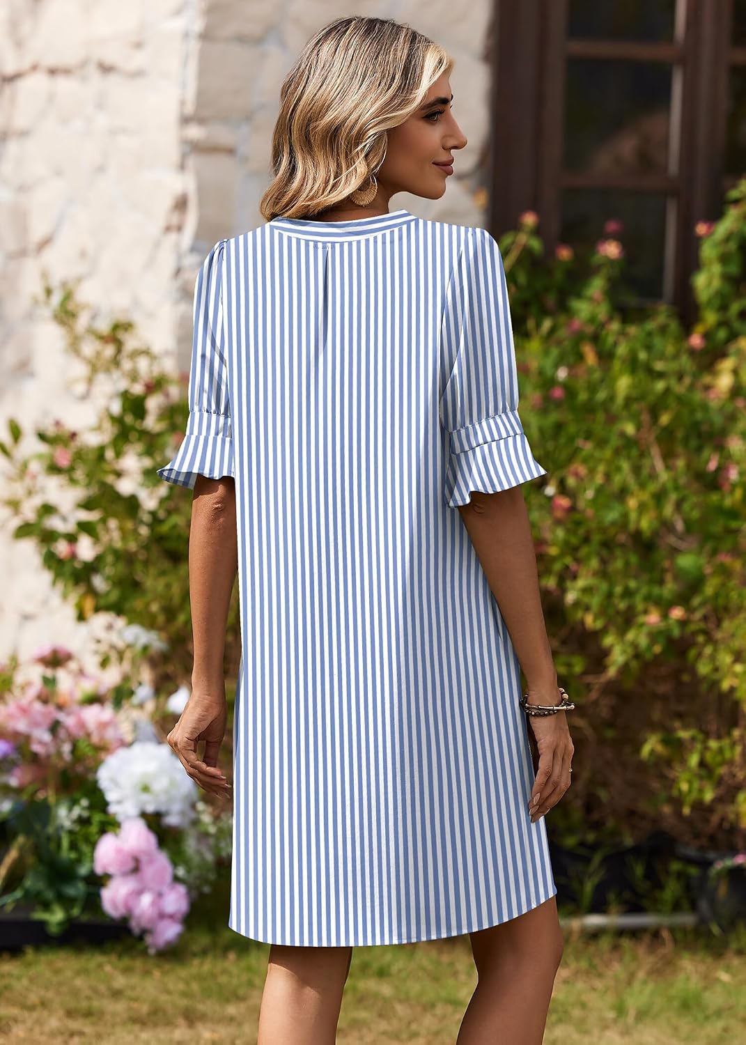 Detalle de Zeagoo Summer Dresses for Women 2026 V Neck Ruffle Sleeve Loose Shift Dress