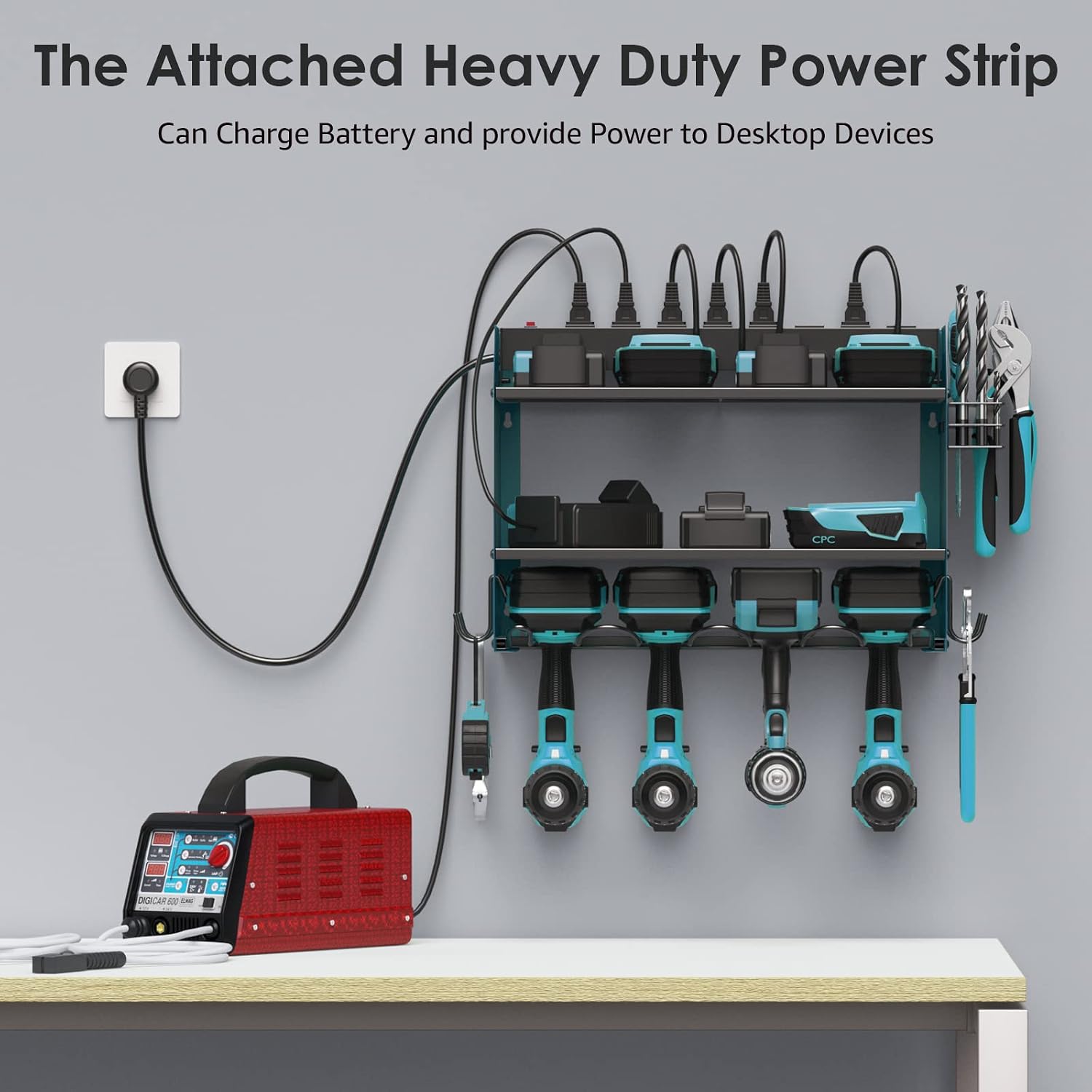 Detalle 2 de CCCEI 3-Tier Wall-Mount Tool Charging Organizer, Navy Blue, 8 Outlets