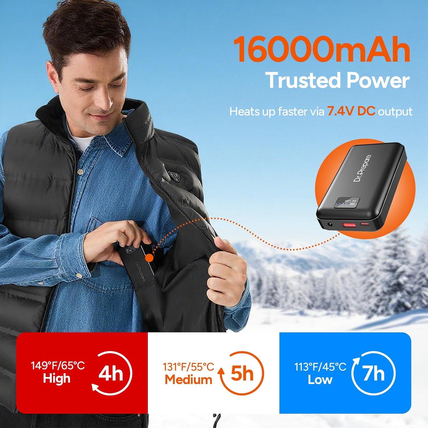 Detalle 2 de DR.PREPARE Heated Gilet: Unisex Electric Vest with 3 Heat Levels