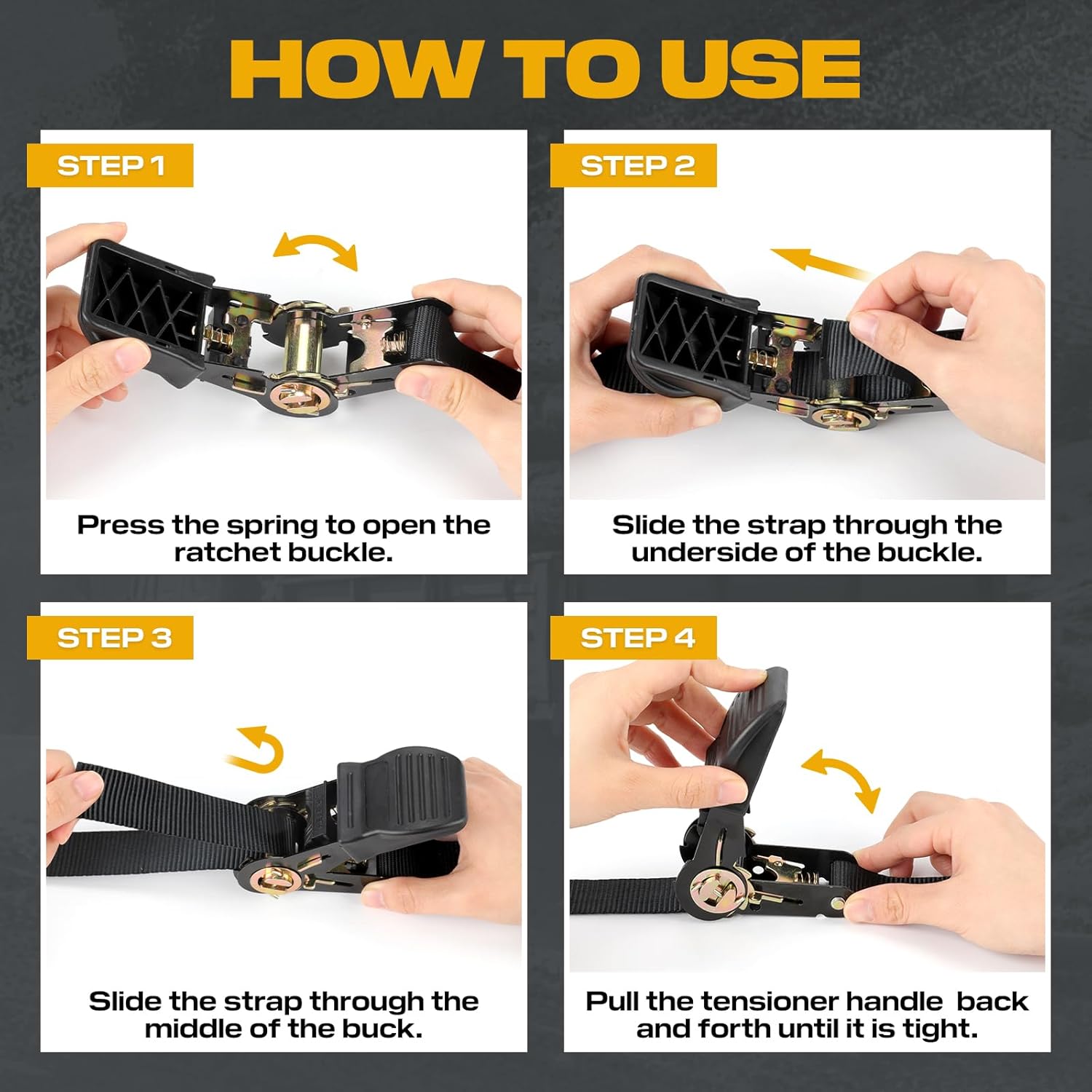 Thumbnail 4 de IAZZCO Heavy Duty Ratchet Straps (2 Pack) 6 m x 25 mm with Cam Buckle for motorcycles, cars, trailers