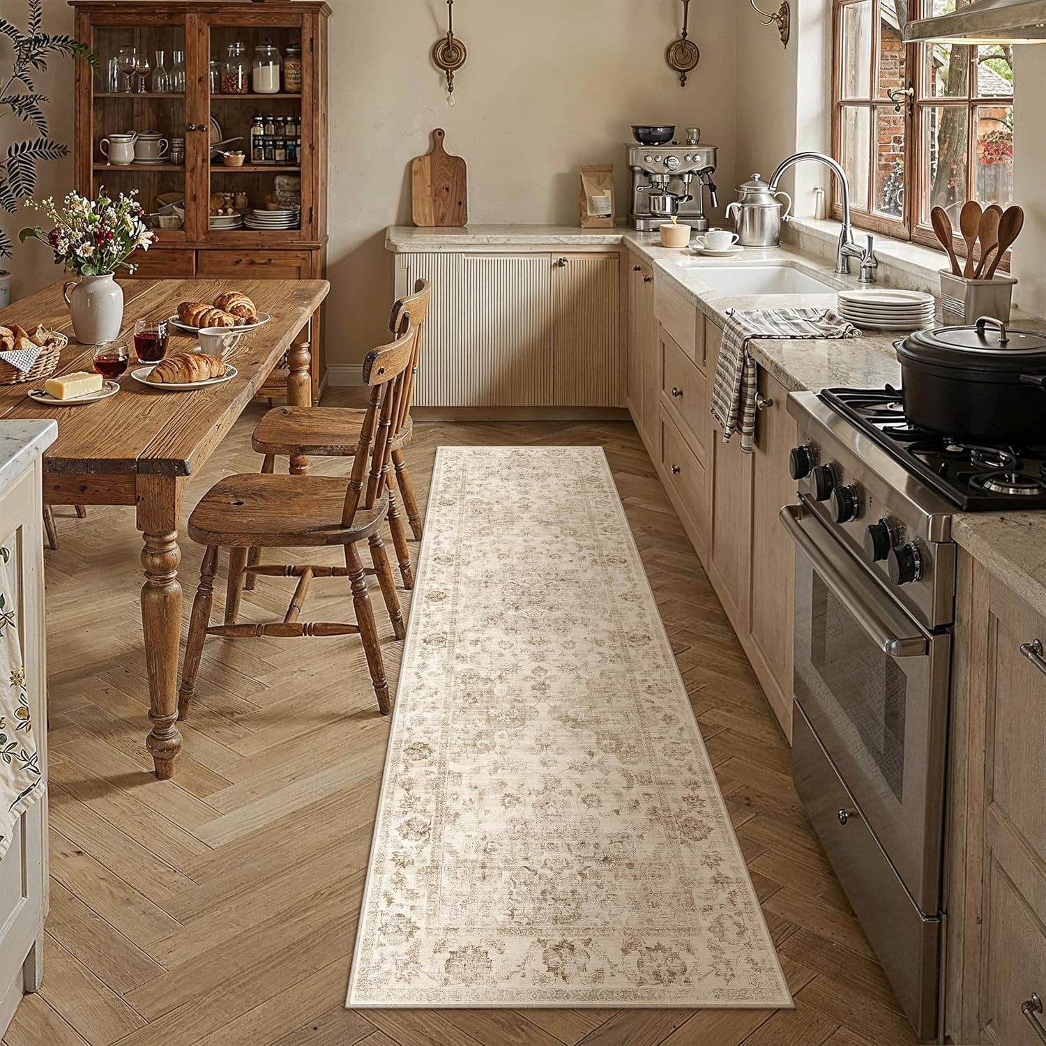 Detalle 2 de HUGEAR Vintage Beige waschbarer Teppich (60x90 cm) – rutschfeste Fußmatte für Bad, Eingangsbereich & mehr