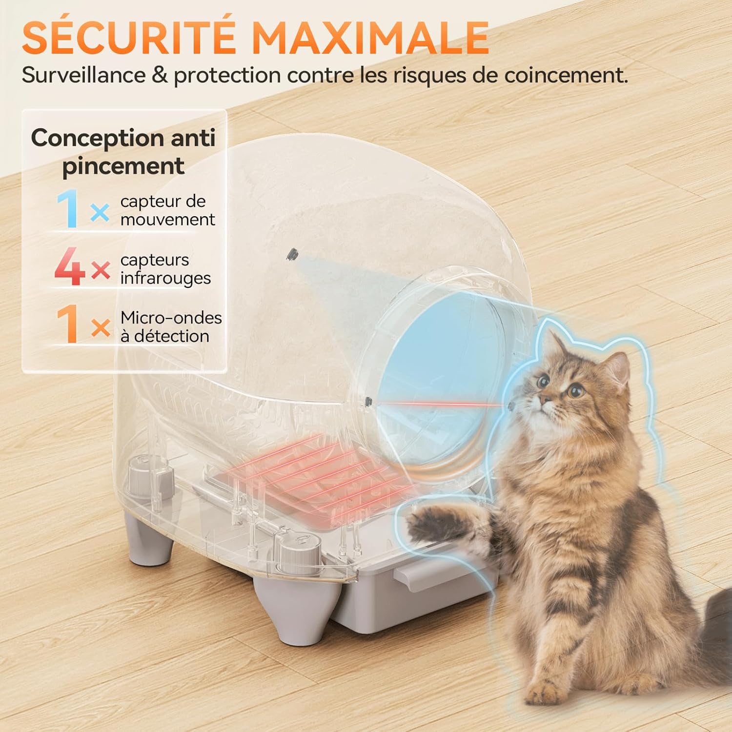 Detalle de JUMMICO Litière Automatique Autonettoyante 90L pour Chats Multiples – XXL, Tapis, 6 Capteurs et Contrôle par App