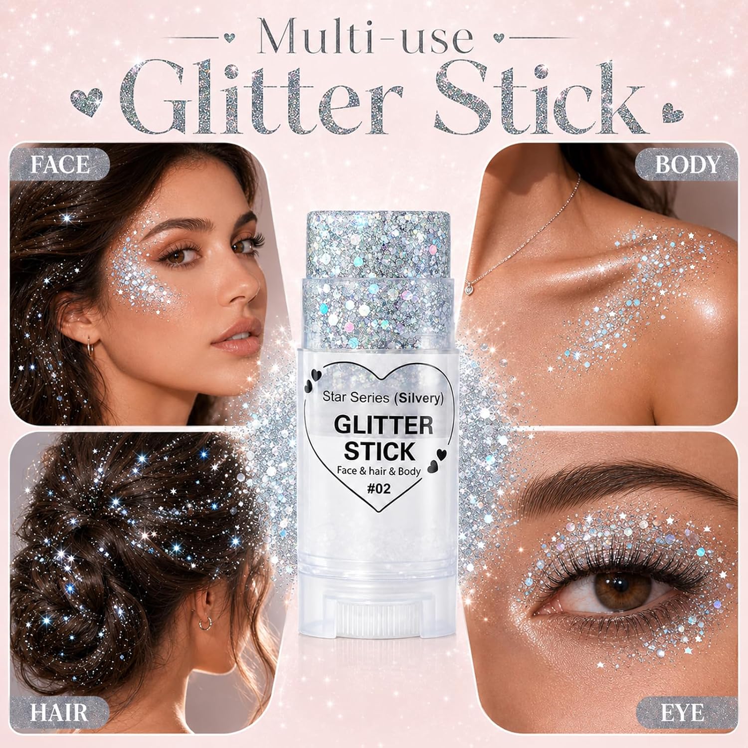 Detalle 2 de Go Ho WLG-346-02-US Silver Glitter Stick, Self-Adhesive Waterproof Gel