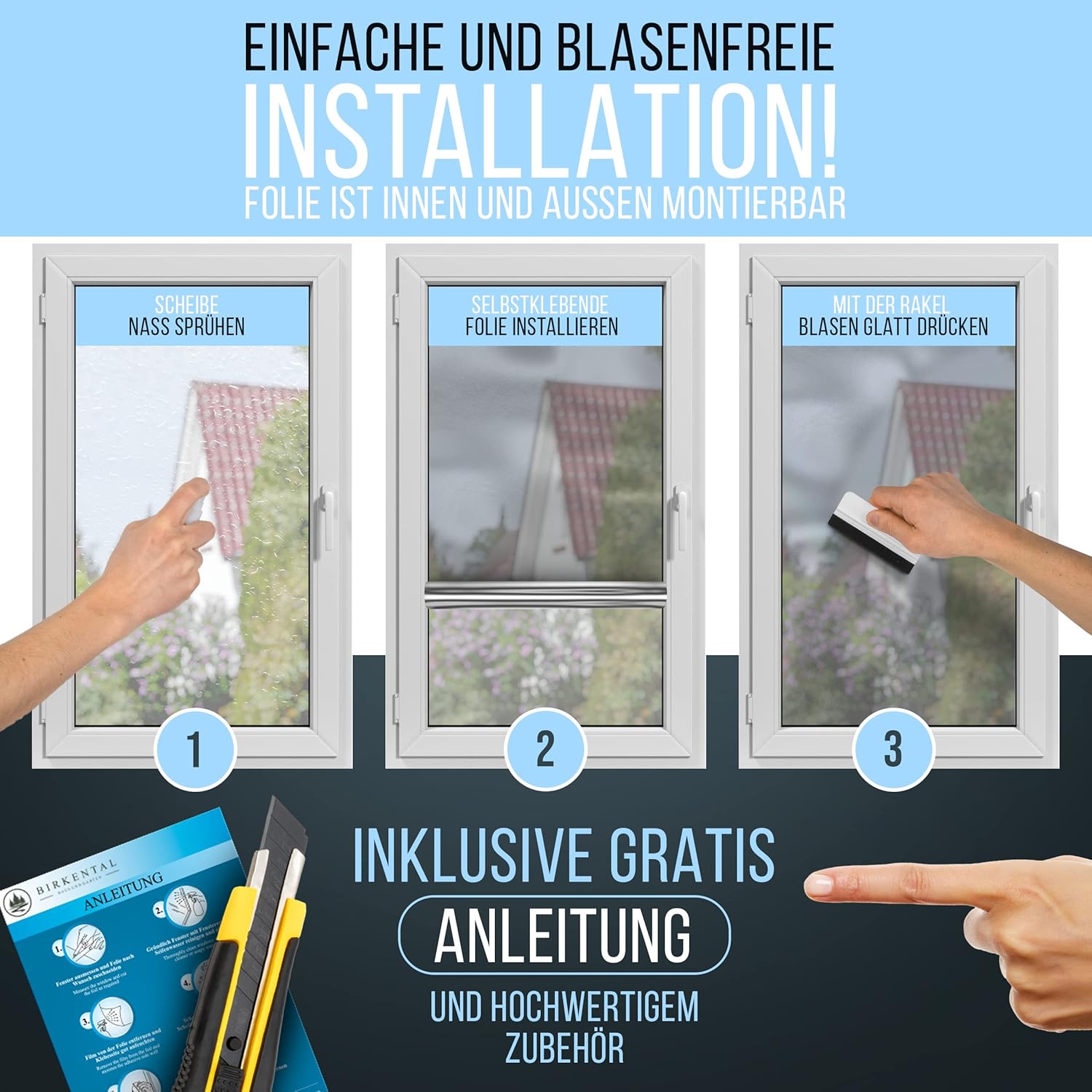 Thumbnail 2 de Birkental Sonnenschutzfolie für Fenster innen oder außen (Spiegelfolie, blickdicht, selbstklebend) 149 x 400 cm