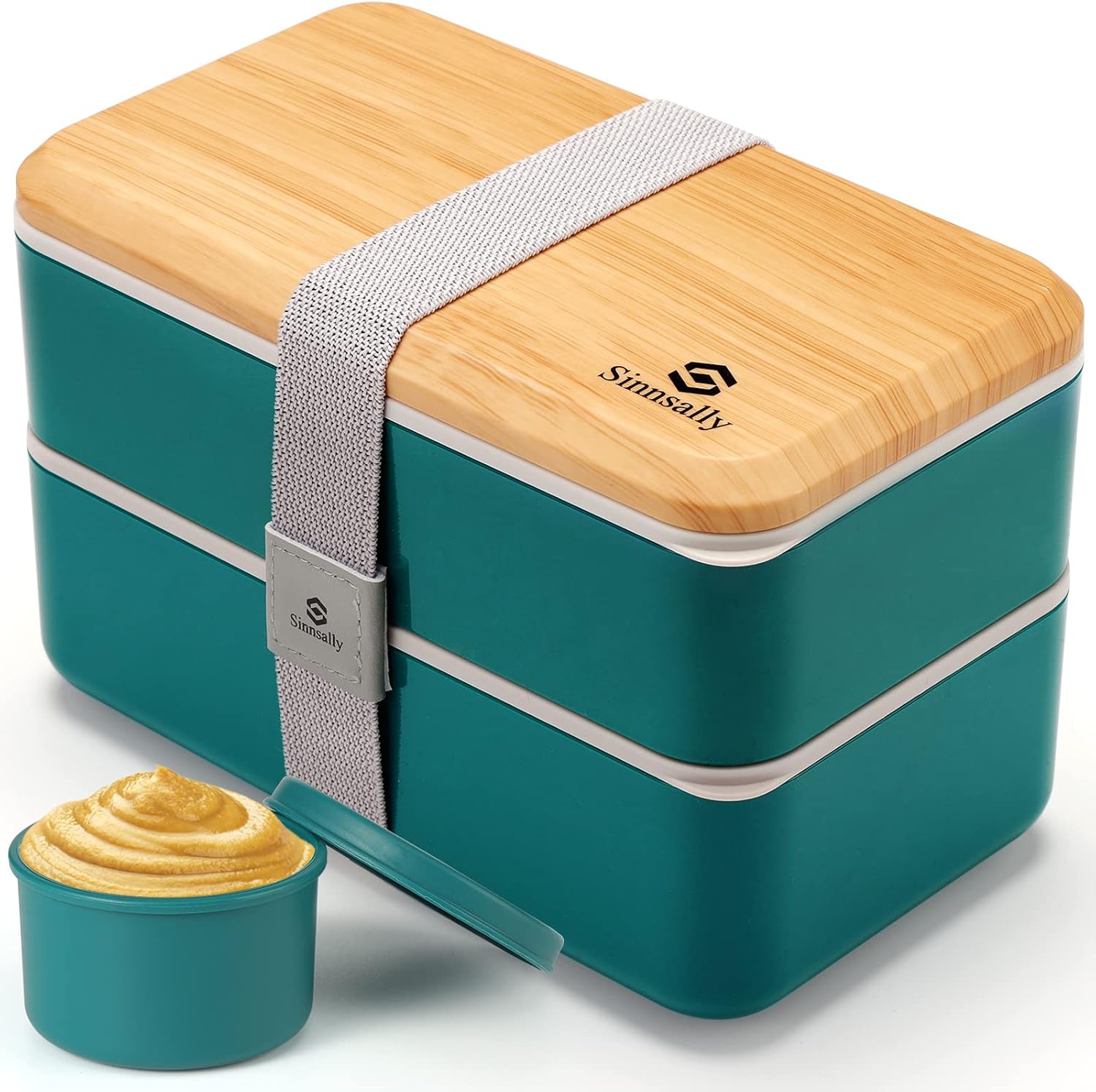 Sinnsally Bento lunchbox voor volwassenen, 1400 ml, 2 vakken, Scandinavisch groen