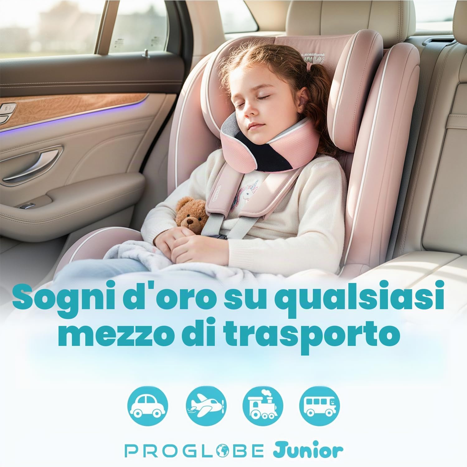 Thumbnail 3 de Proglobe cuscino cervicale da viaggio per bambini 4–13 anni, memory foam, rosa chiaro