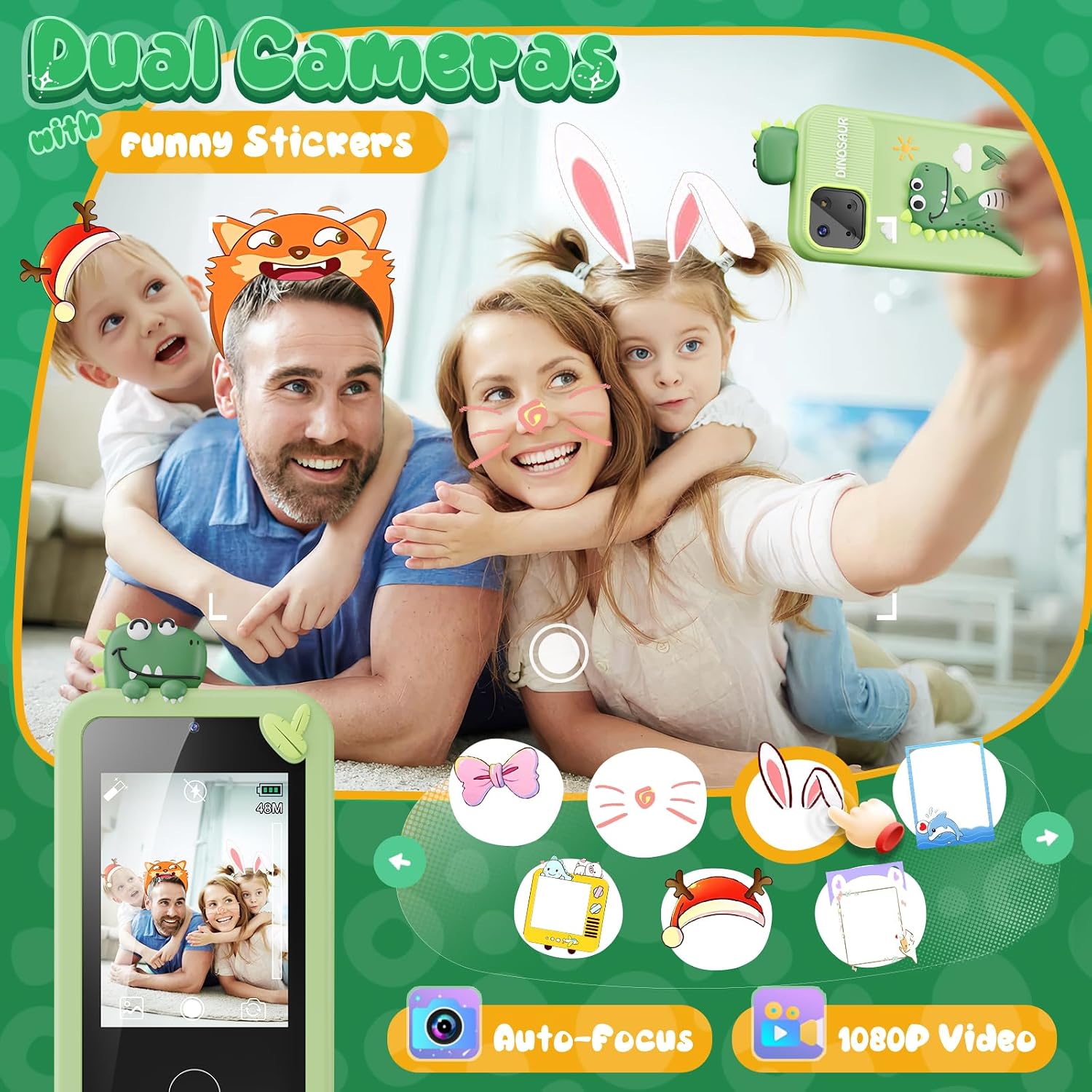 Thumbnail 2 de Luyiilo Kids Smart Phone Toy for Boys with Dinosaurs – 2.8" Touchscreen, 16 Learning Games, Dual Camera, 8GB SD Card