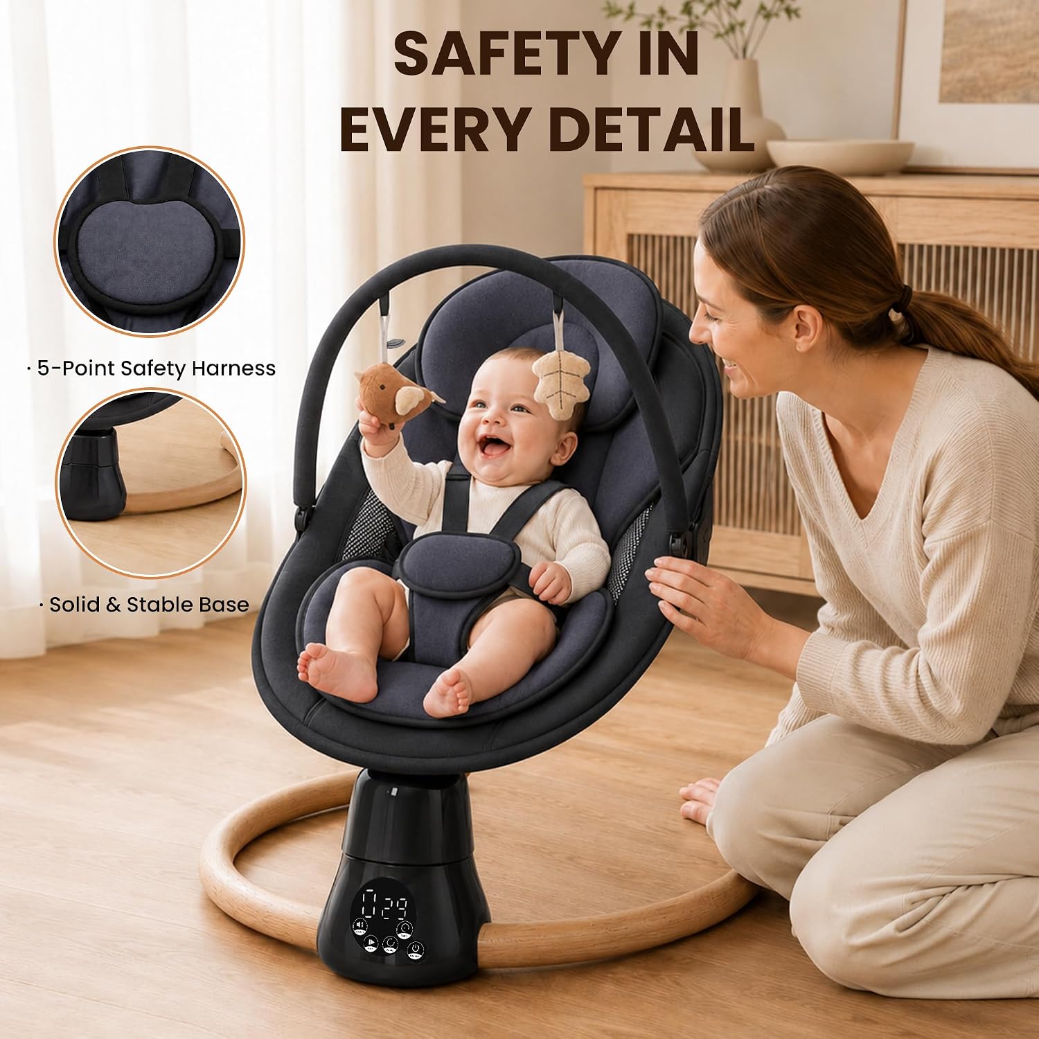Detalle de Cochymi Electric Baby Swing with 5 Sway Angles and 2 Recline Positions