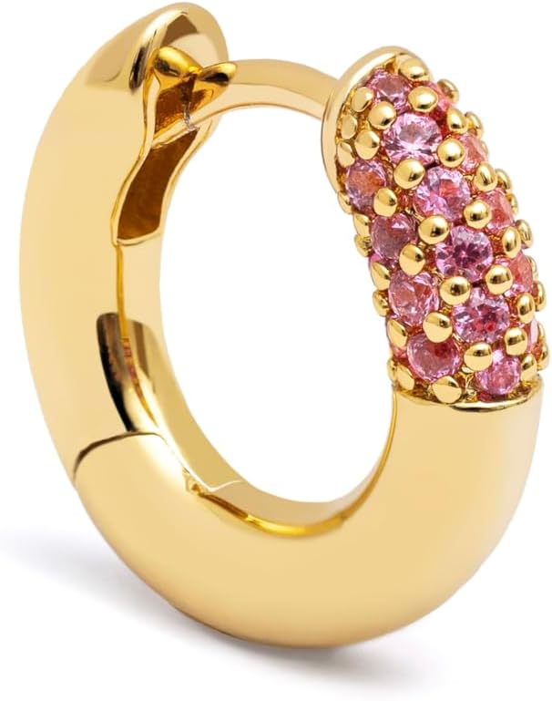 Detalle de SINGULARU Pendiente Aro Alma Pink, baño 18 kt