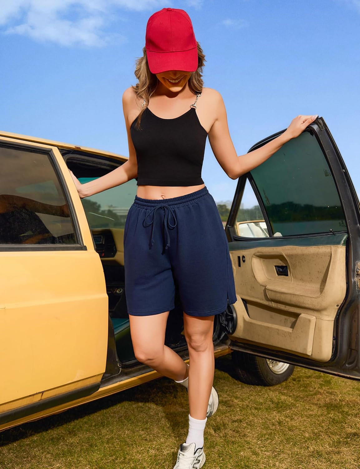 Thumbnail 3 de Demegimi Short Bermuda Sportif Femmes - Taille haute, coton, poches