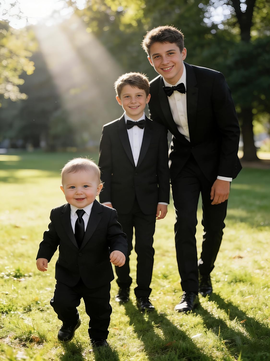 Thumbnail 5 de YuanLu Boys Tuxedo Wedding Ring Bearer Outfit (5-Piece) — Slim Fit Formal Suit for Kids, Adjustable Waist