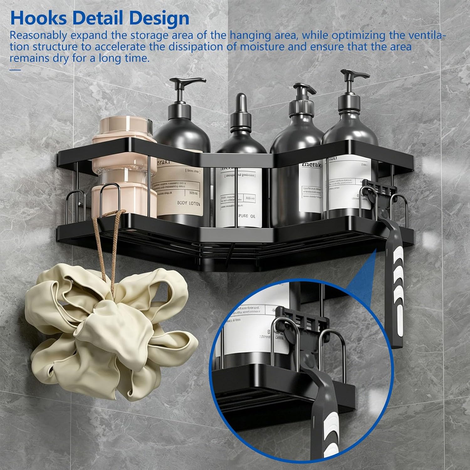 Thumbnail 6 de AceMining Shower Caddy: 3-Pack Black Adhesive Bathroom Shelves
