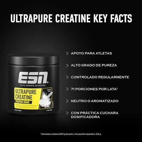 Detalle de ESN Ultrapure Creatine Monohydrate 250 g | Creatina en polvo microfina y soluble, vegana (Made in Germany)