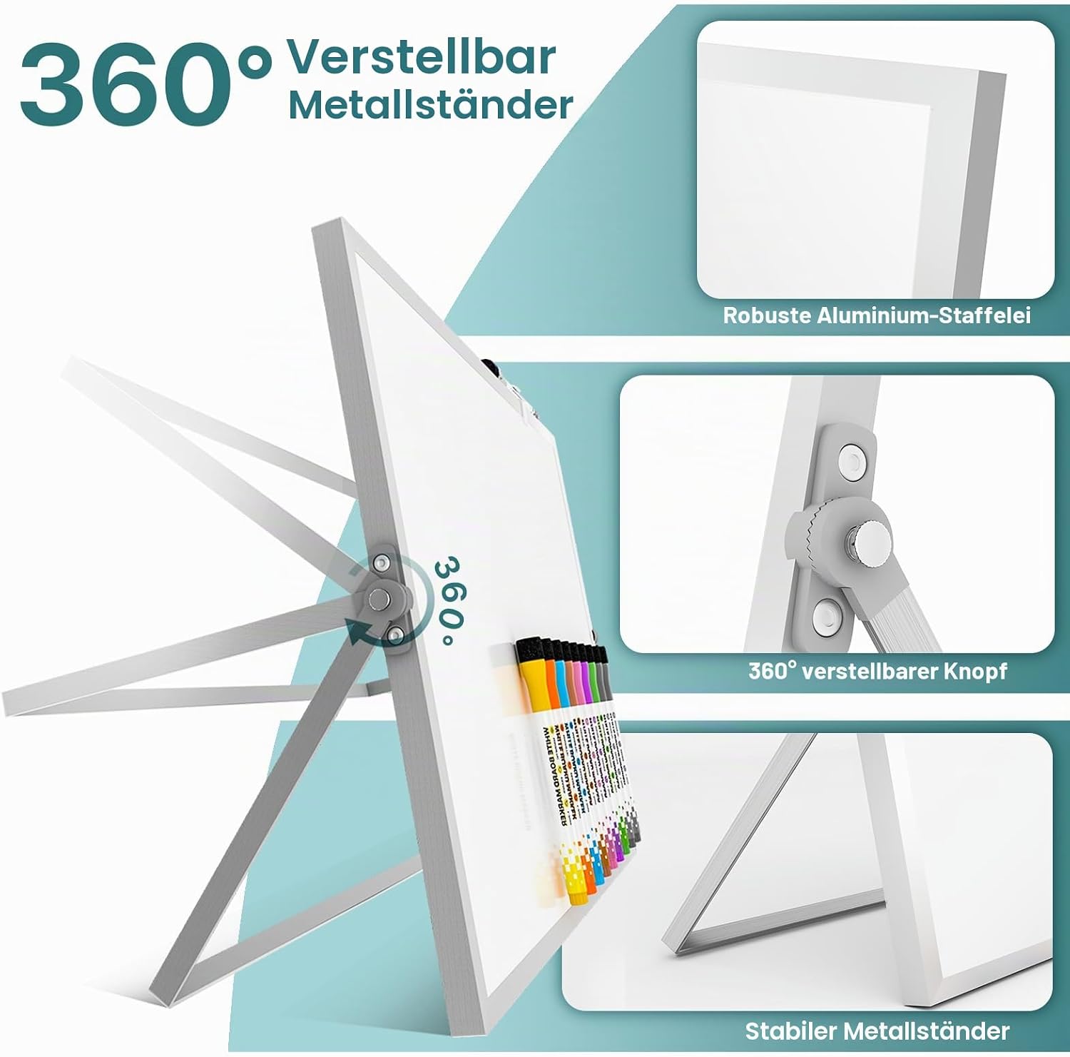 Detalle 2 de Marsrock Whiteboard mit Ständer – beidseitiger Wochenplaner 30 x 40 cm
