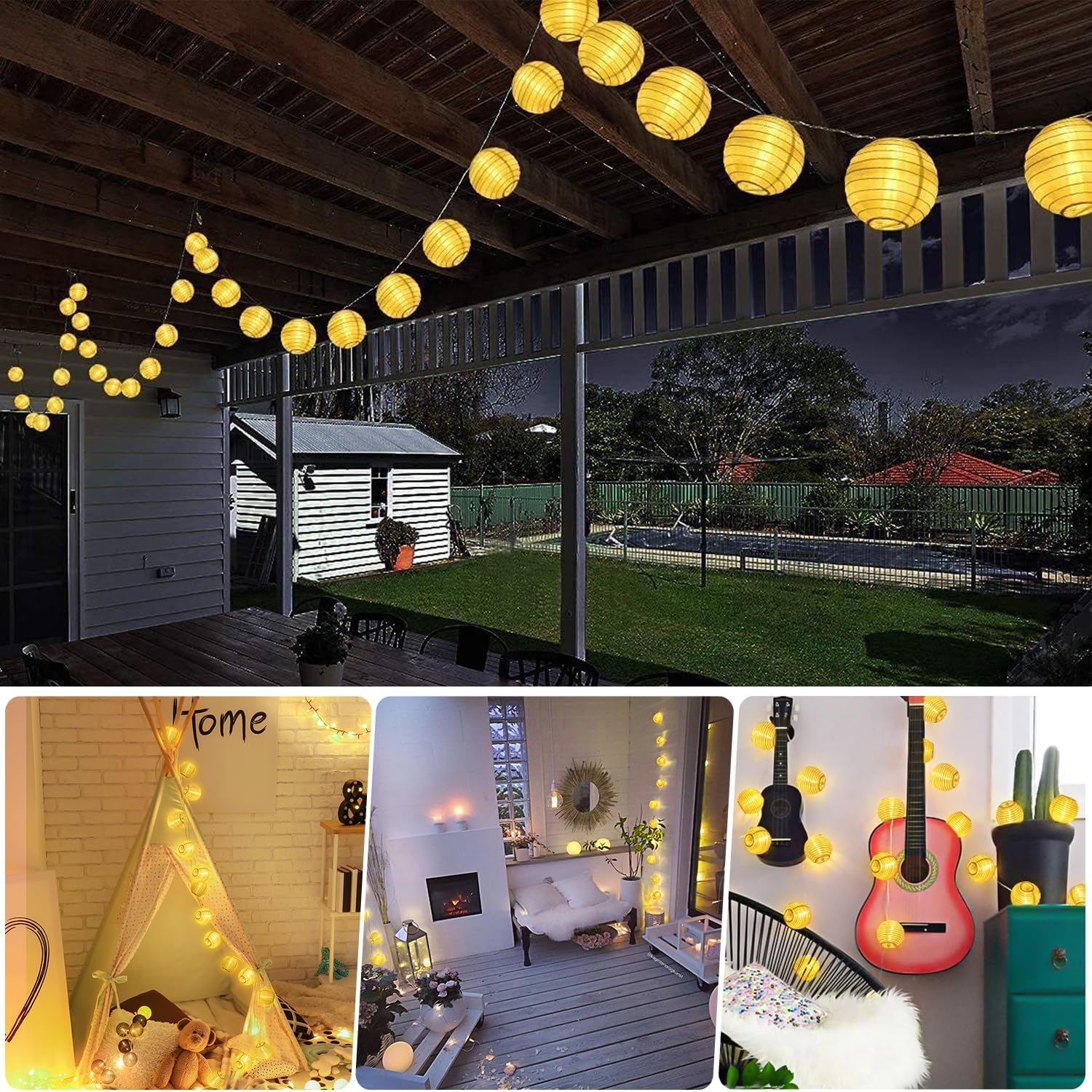 Thumbnail 1 de A.bigwhale Lampion Lichterkette Batterie – Warmweiß, 16 LED, 5 m für Garten, Balkon & Party-Deko