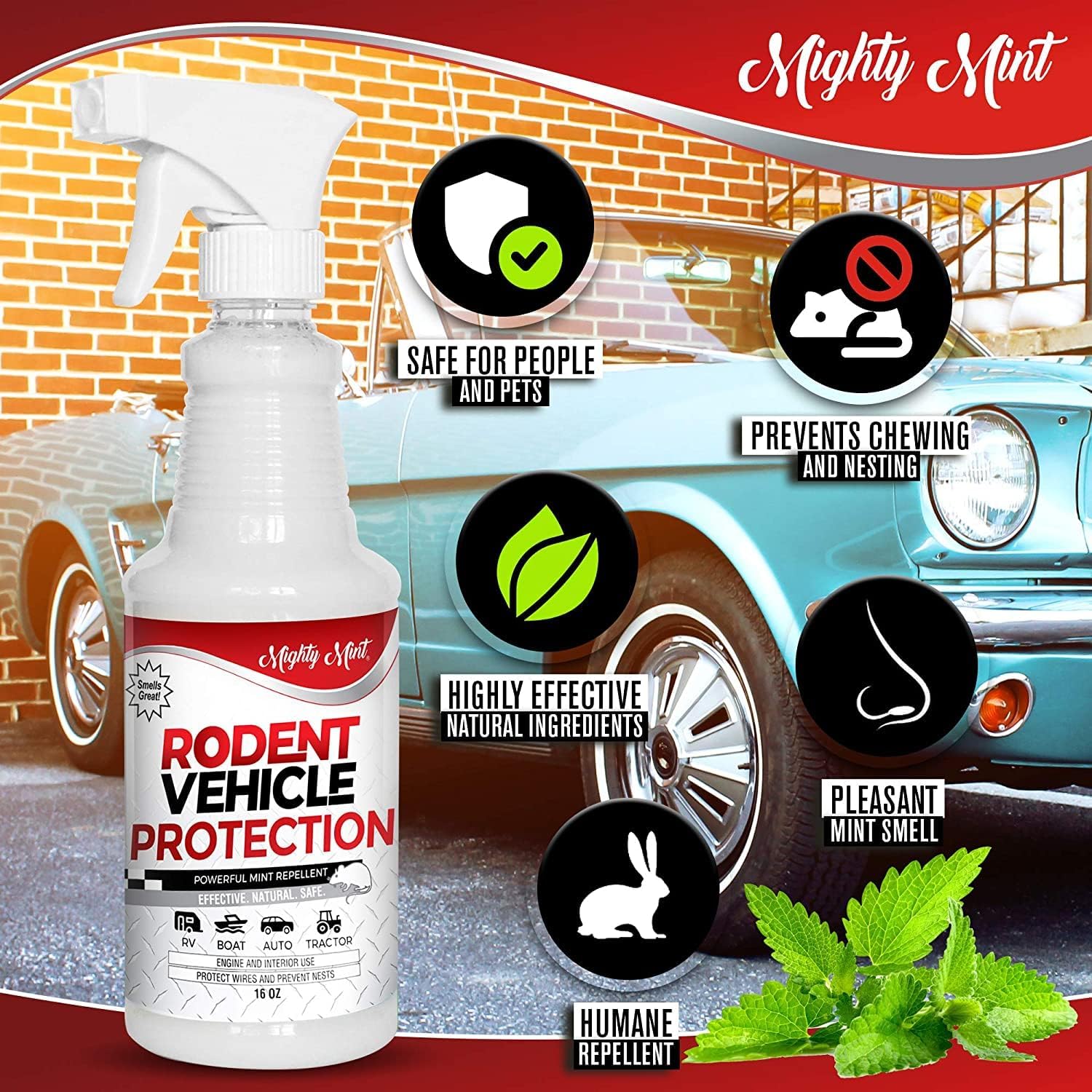 Detalle 2 de Mighty Mint Peppermint Oil Vehicle Rodent Repellent Spray, 16 oz