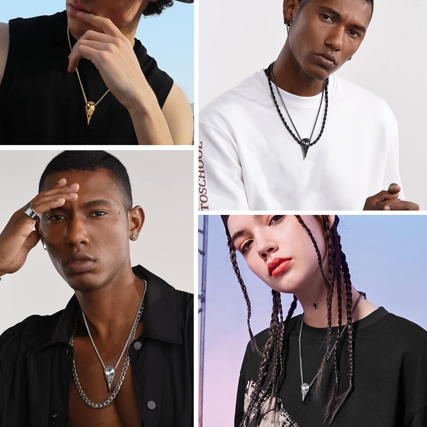 Thumbnail 1 de PROSTEEL Collier homme « Corbeau » en acier inoxydable 316L, plaqué or/noir et pendentif Viking