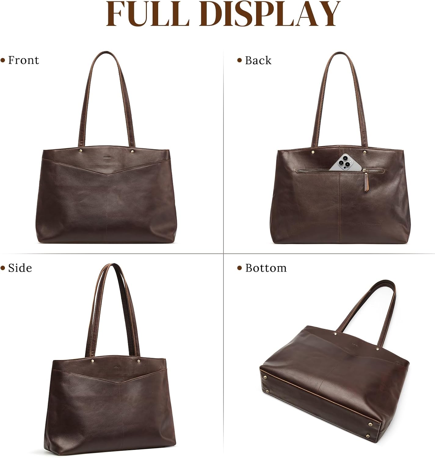 Thumbnail 6 de S-ZONE Genuine Leather Tote Bag for Women – Versatile Work & Travel Companion