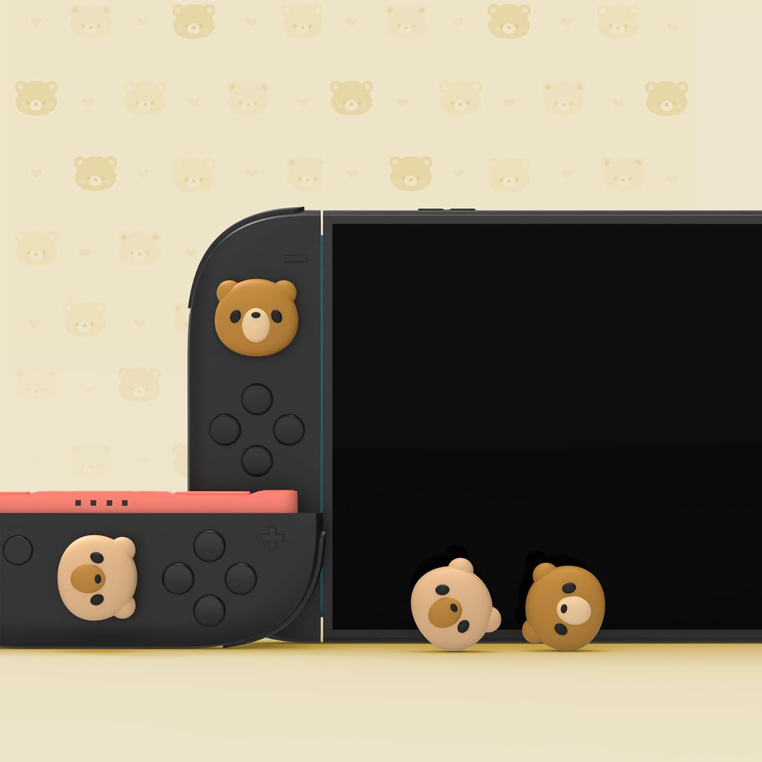 Detalle de PlayVital 4pc Thumb Grips for Nintendo Switch 2 Joycon 2 in kawaii silicone – Cozy Bear set