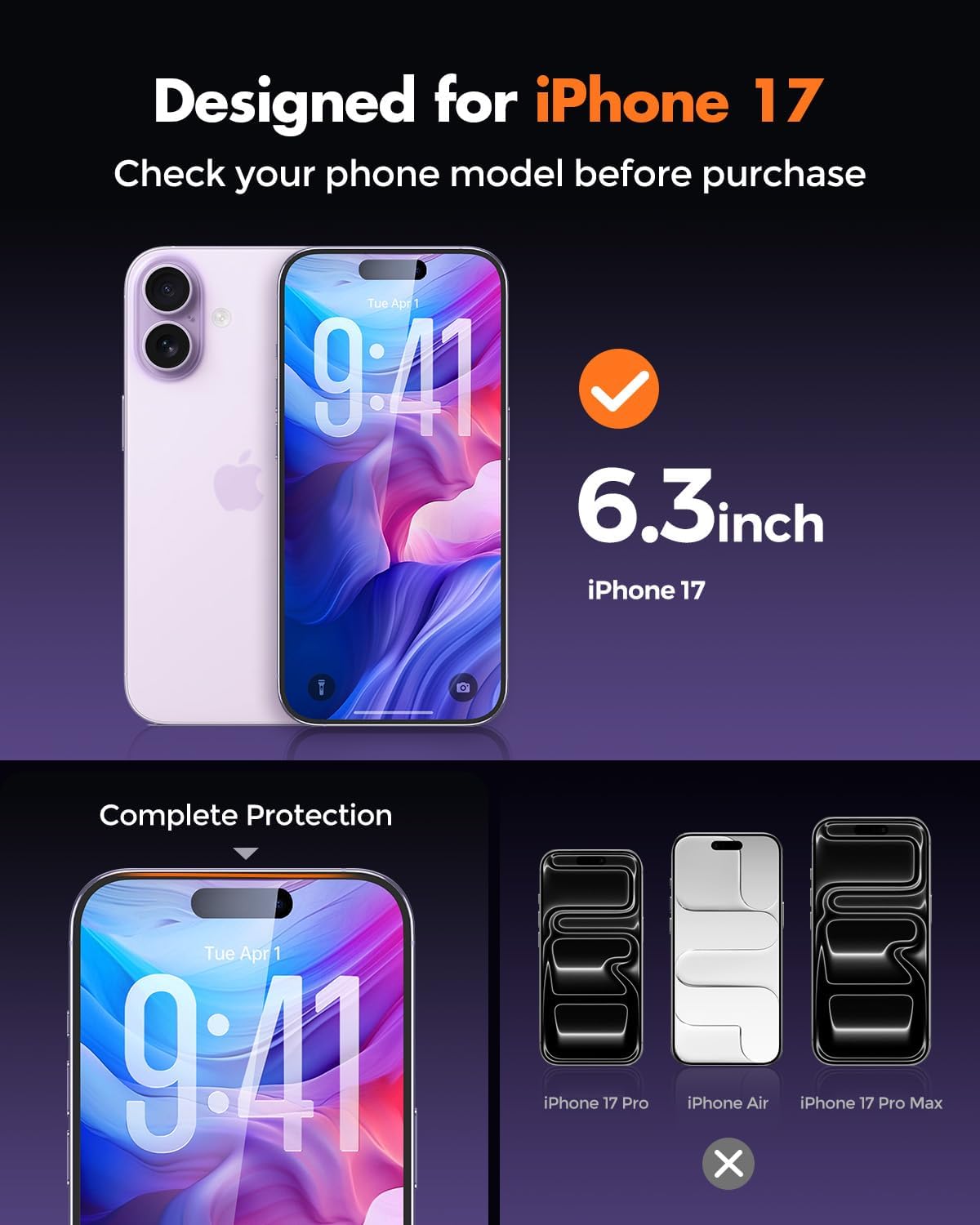Thumbnail 1 de UNBREAKcable UBXi800 iPhone 17 Screen Protector, 2-Pack Tempered Glass