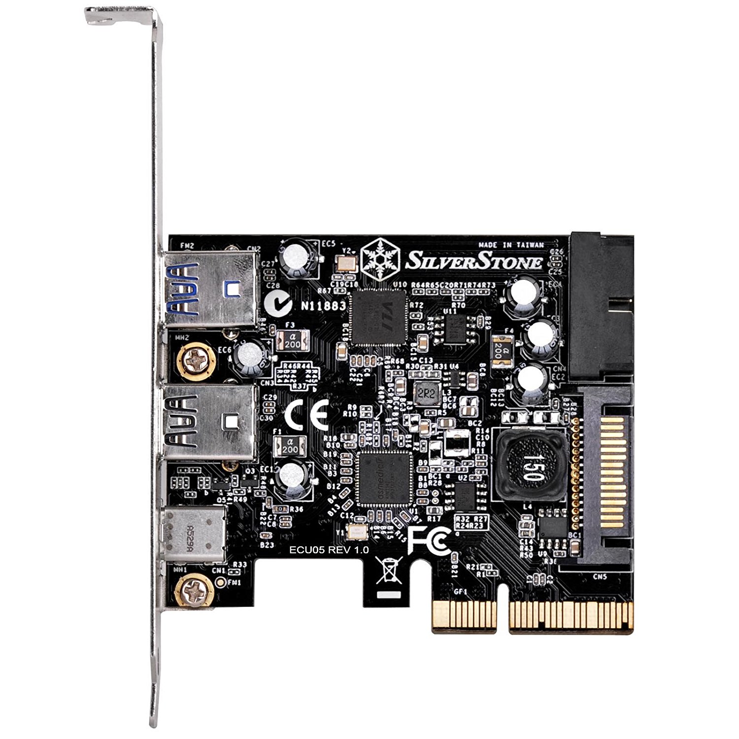 Detalle de SilverStone ECU05: Tarjeta PCIe 2.0 x2 con USB 3.1 Gen2 Tipo-C y USB 3.0