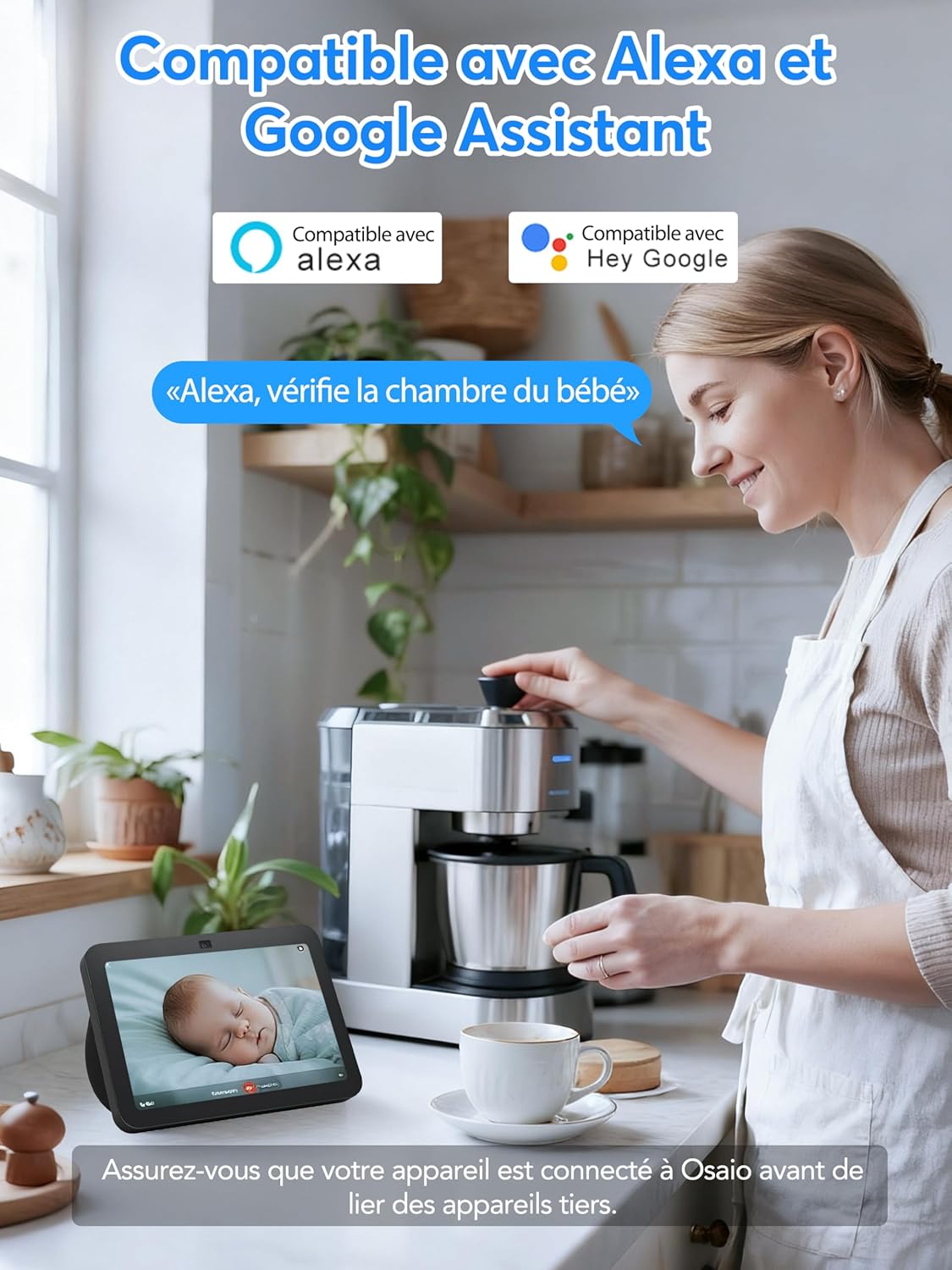 Thumbnail 6 de Elelink Caméra Surveillance WiFi Intérieure 2K 3 MP (audio bidirectionnel, vision nocturne) — compatible Alexa & Google Assistant