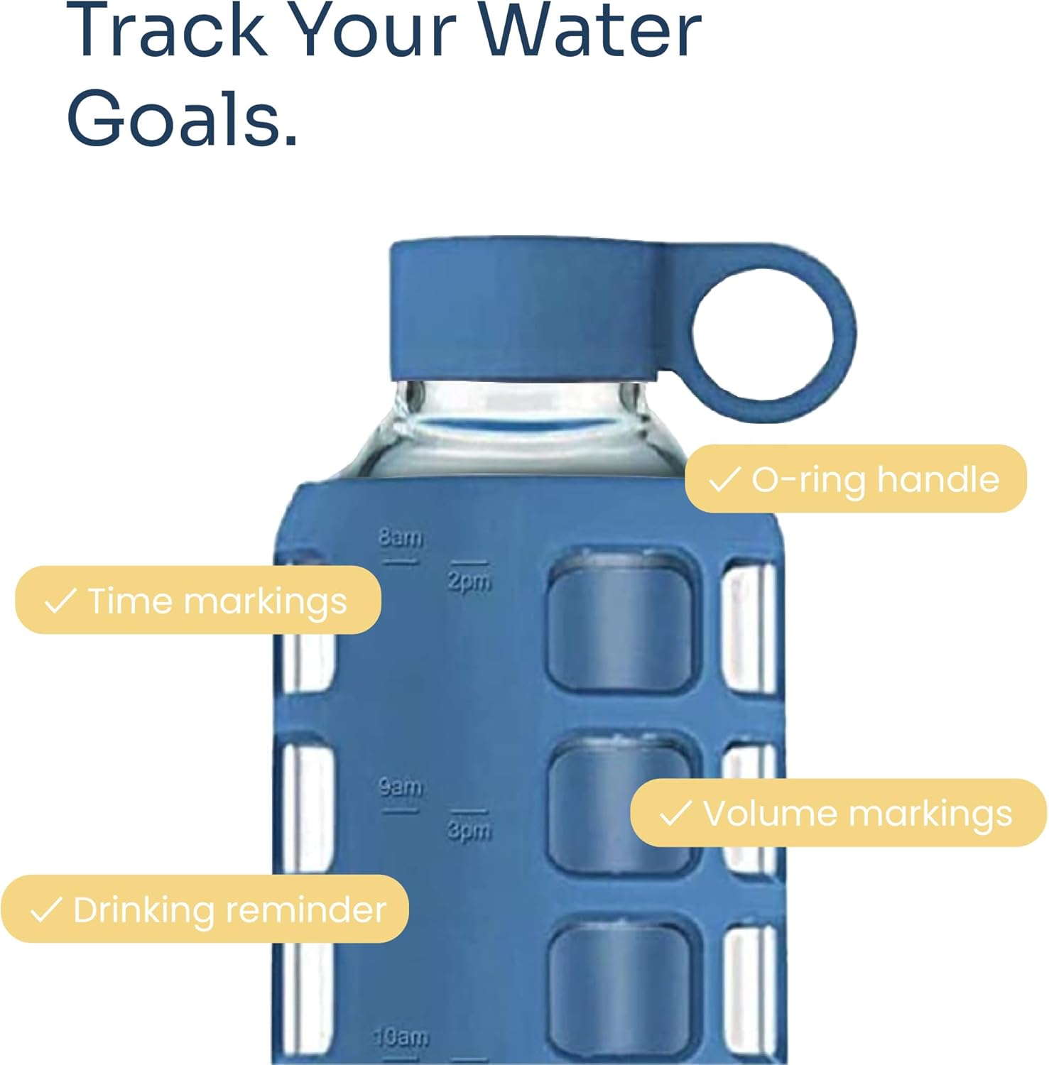 Thumbnail 2 de purifyou borosilicate glass water bottle with time & volume markers (32oz) and silicone sleeve