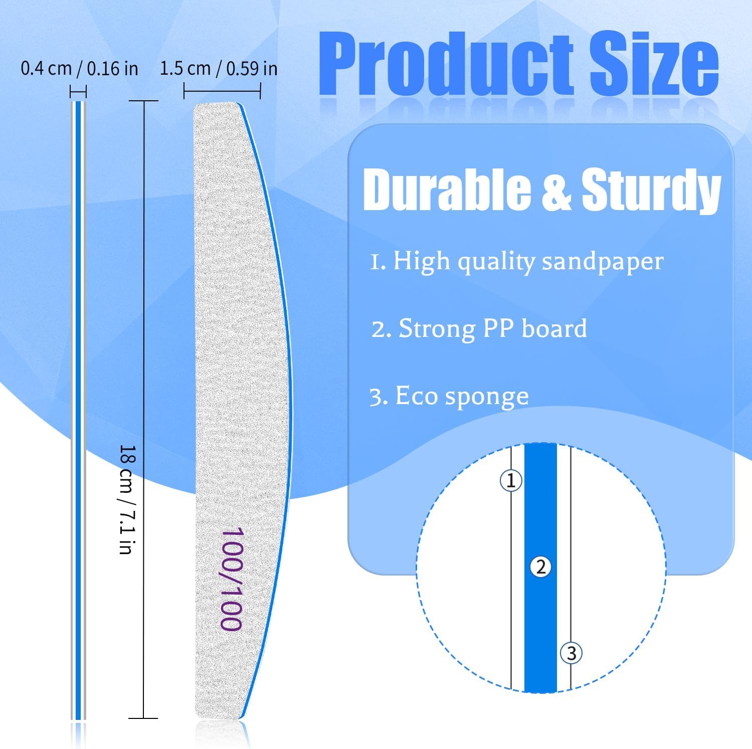 Thumbnail 1 de 25 PCS Nail Files for Acrylic Nails: 100/100 Grit Double-Sided, Washable Emery Boards for Home & Salon