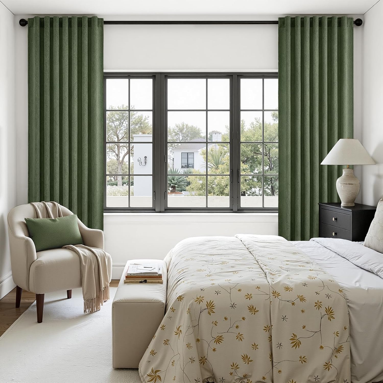 Detalle de Drapenova RBPPCL227 Olive Green Linen-Blend Curtains, 52 x 96 in, Back Tab